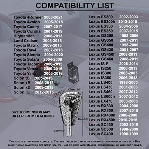 SHIFTIN Leather Wood Gear Shift Knob for Toyota Avalon Yaris 4Runner Land Cruiser Sienna Camry Solara Tacoma and Lexus ES300 ES330 GS300 GS400 GS430 SC300 SC400 (Red Leather/Carbon Fiber Pattern) - Image 3