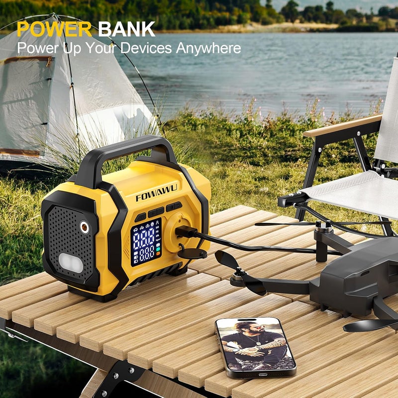 فواوو جهاز تشغيل السيارة FOWAWU 8000A 26800mAh مع ضاغط هواء، (جميع أنواع البنزين/ديزل 10.0 لتر)، بنك طاقة لبدء تشغيل بطارية السيارة، منفاخ إطارات لاسلكي مع إيقاف تلقائي، جهاز تشغيل ذكي، مصابيح LED، شحن سريع من نوع Type-C - Image 5