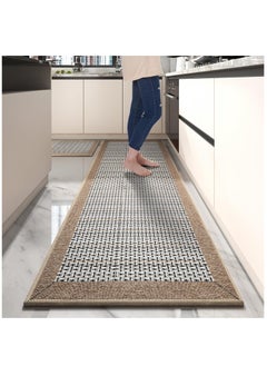 عربست سجاد وحصائر المطبخ ، حصائر أرضية مطبخ غير قابلة للانزلاق 2 قطعة 50x80 سم + 50 × 120 سم ، حصيرة مطبخ ماصة للأرضية ، كونترتوب ، مغسلة ، غرفة غسيل ، رواق (بني)  - Image 1