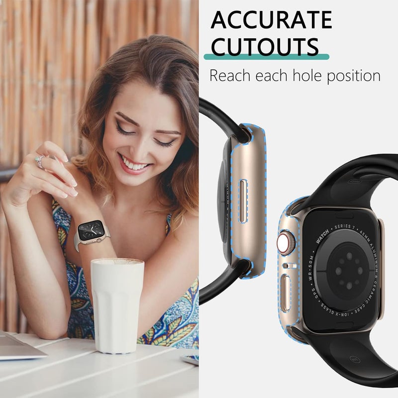 Commuter Apple Watch 8 ＆ Apple Watch 7 Screen Protector 45mm, [3 Pack] Hard PC Ultra-Thin Protective Face Cover Case Built-in Tempered Glass Film for Apple Watch 8/7 45mm, Black/Clear/Starlight - Image 4