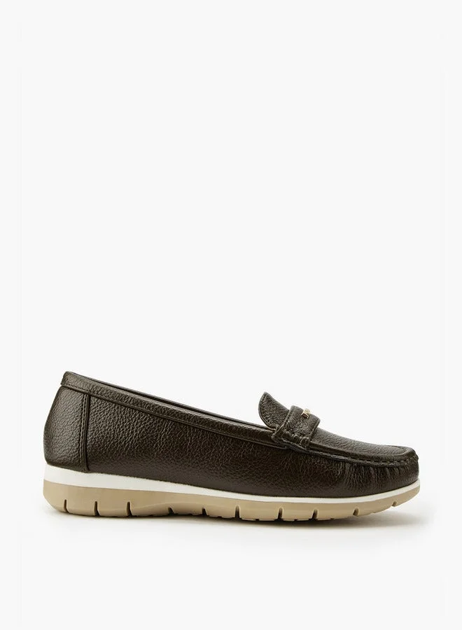 Textured Loafers with Metal Accent