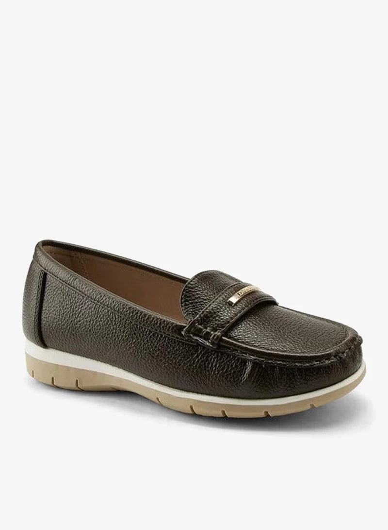 Textured Loafers with Metal Accent