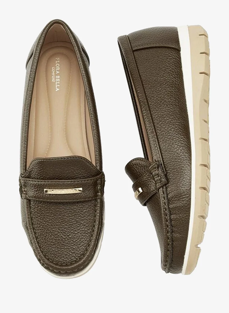 Flora Bella By Shoexpress OLIVE Flora Bella Textured Loafers With Metal Accent for Women | Best Price UAE