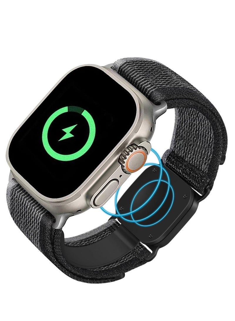 Sport Loop Nylon Band with Portable Wireless Charger 2-in-1 for Apple Watch 38mm - 49mm, Elastic Braided Strap Compatible with Series 8, 7, 6, 5, 4, 3, 2, 1, SE, and Ultra for Men and Women. - Image 1