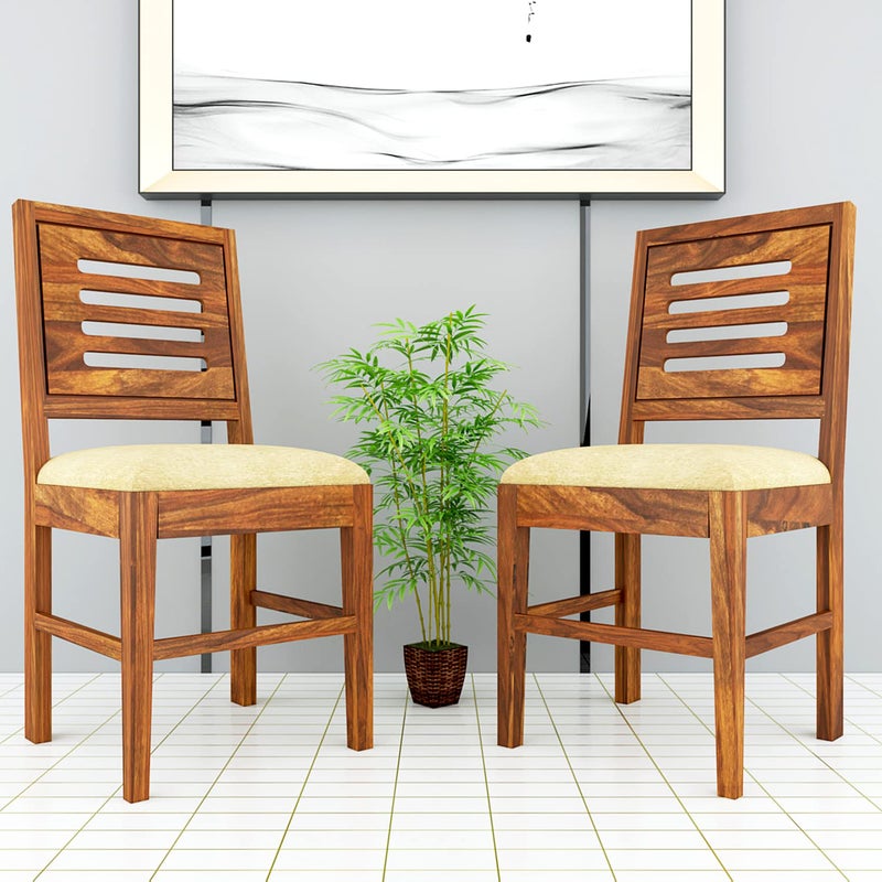 KENDALWOOD Furniture Solid Sheesham Wood Dining Chair Study Chair Multipurpose Chair Dining Chairs Chair Set of 2 Honey Finish with Cream Cushion