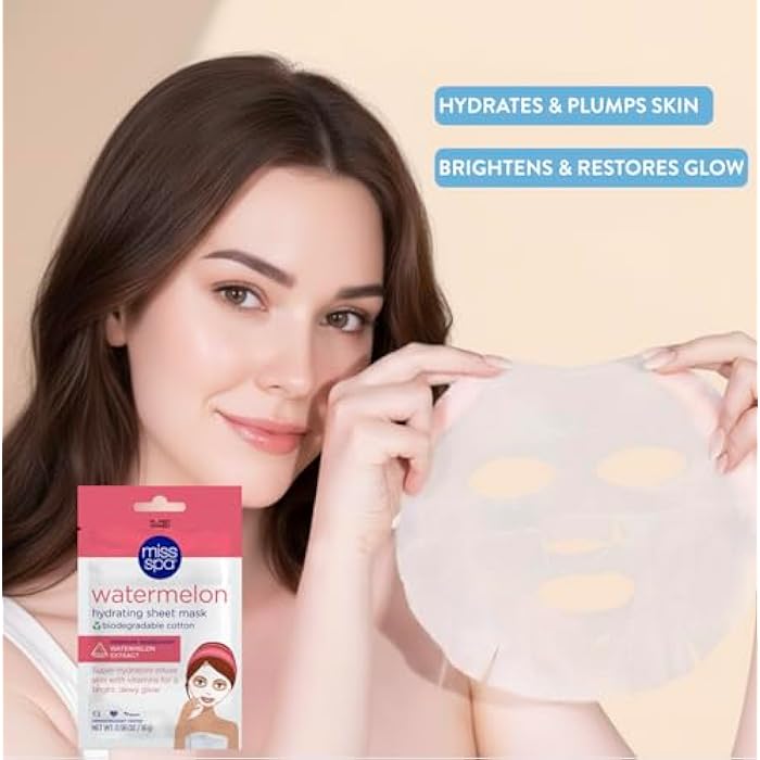 MISS SPA Watermelon Hydrating Sheet Mask for Face, Brightening & Moisturizing Face Mask Hydrate and Refresh Skin, Anti-Aging Skin Care Products For Women, Face Sheet Mask, 4 Pack - Image 5