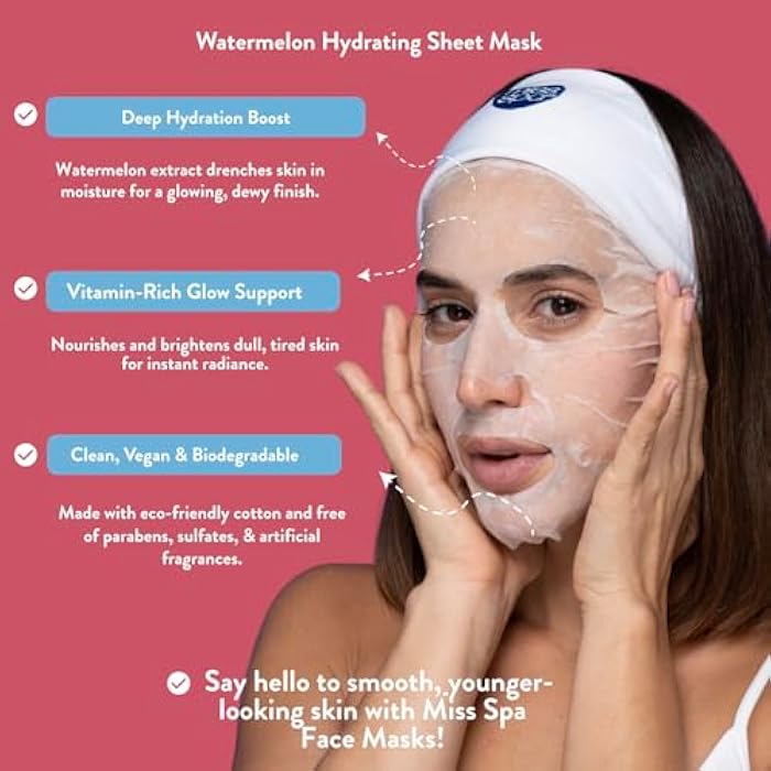 MISS SPA Watermelon Hydrating Sheet Mask for Face, Brightening & Moisturizing Face Mask Hydrate and Refresh Skin, Anti-Aging Skin Care Products For Women, Face Sheet Mask, 4 Pack - Image 2