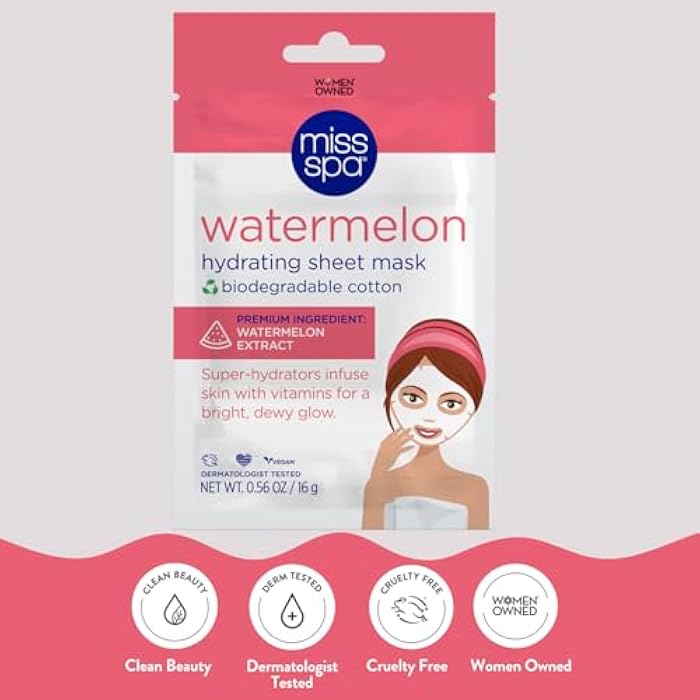 MISS SPA Watermelon Hydrating Sheet Mask for Face, Brightening & Moisturizing Face Mask Hydrate and Refresh Skin, Anti-Aging Skin Care Products For Women, Face Sheet Mask, 4 Pack - Image 3