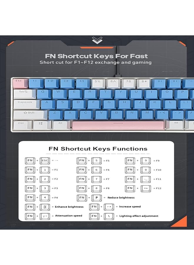 61 Keys Rgb Gaming Keyboard 60% Mini Wired Waterproof With Anti Ghosting Keyboard And Three Color Keycaps With Red Switch For Gamers(Blue White And Light Pink) - Image 4