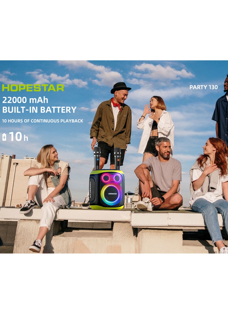 HOPESTAR Party 130 Portable Bluetooth Speaker with 120W Powerful Audio, 80W Bass Horn, Dual Wireless Microphones, IPX5 Waterproof, 22000mAh Battery, 10-Hour Playback – Perfect for Outdoor Parties, Karaoke, and Events - Image 2