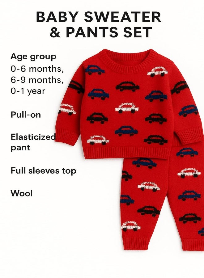 little PANDA Baby Sweater Woolen Knitted Warm Wool Full Sweater Tee Sweatshirt and Joggers Pant for Winter (Red, 12-18 months) - Image 4