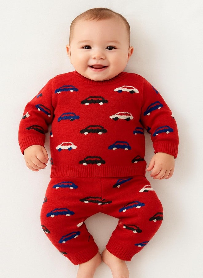 little PANDA Baby Sweater Woolen Knitted Warm Wool Full Sweater Tee Sweatshirt and Joggers Pant for Winter (Red, 12-18 months) - Image 1