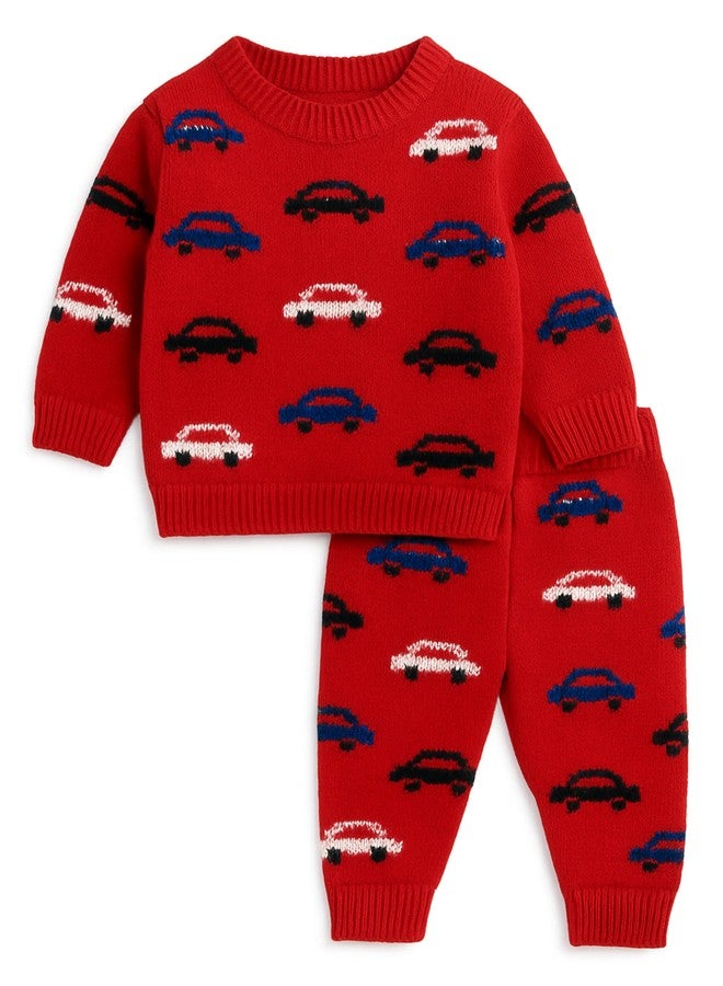 little PANDA Baby Sweater Woolen Knitted Warm Wool Full Sweater Tee Sweatshirt and Joggers Pant for Winter (Red, 12-18 months) - Image 3