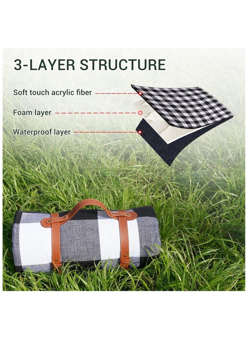 بلو فاير بطانية نزهة قابلة للطي مضادة للماء – 3 طبقات للحديقة والشاطئ والرحلات مع مقبض حمل ومقاومة للرمل والعشب - Image 5