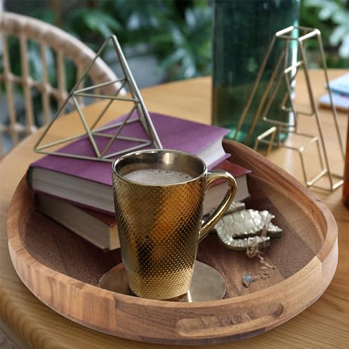 KITEISCAT Acacia Wood Serving Tray with Handles - 17"x13" Round, Decorative Ottoman Tray for Living Room, Coffee Table, Breakfast in Bed, Candle Display - Image 5