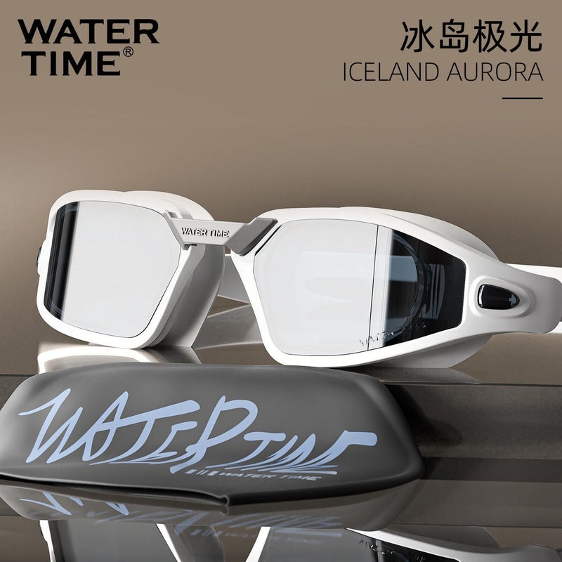 WATERTIME نظارات السباحة الرجالية من WATERTIME مضادة للضباب وعالية الوضوح مع درجات طبية وغطاء سباحة - Image 1
