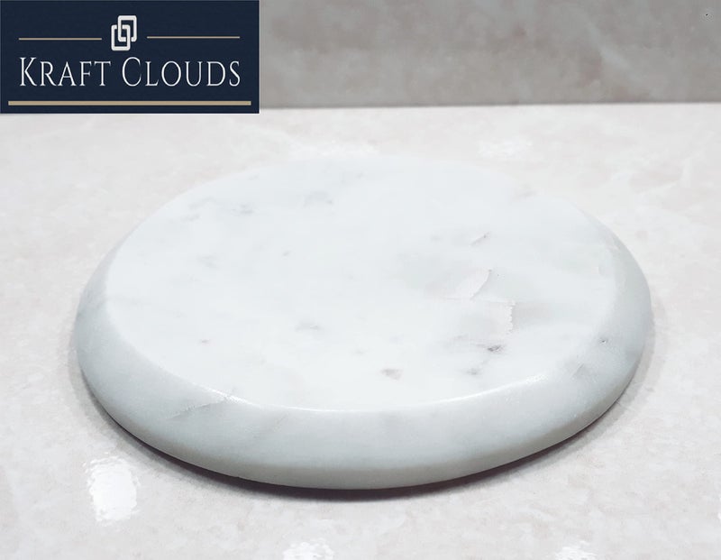 KRAFT CLOUDS Marble Trivet (Mini Platter) & Coasters | Jewellery Tray (1Pc. of 12 cm) & Office Tea Coasters (2Pcs. of 10 cm) | Handmade of White Stone | Set of 3 Pcs. - Image 4