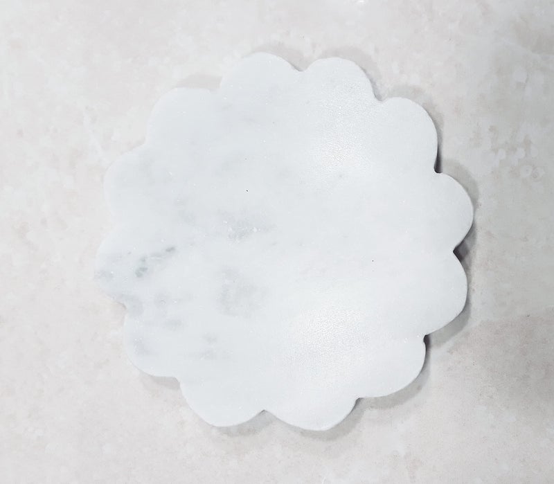 KRAFT CLOUDS Marble Trivet (Mini Platter) & Coasters | Jewellery Tray (1Pc. of 12 cm) & Office Tea Coasters (2Pcs. of 10 cm) | Handmade of White Stone | Set of 3 Pcs. - Image 3