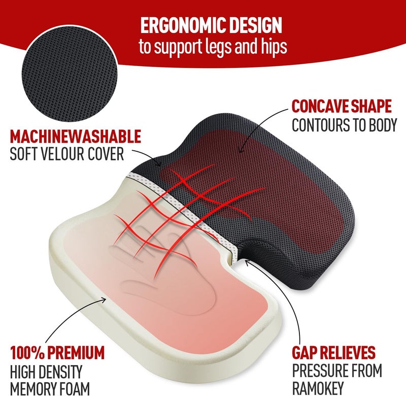 RaMokey Memory Foam Seat Cushion with Adjustable Strap for Office Chair and Travel - Image 2
