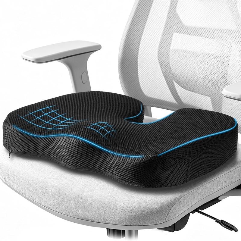 RaMokey Memory Foam Seat Cushion with Adjustable Strap for Office Chair and Travel - Image 1