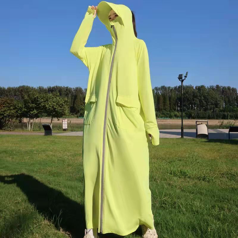 Extra Large Size 150kg Long Full-Body Breathable Hooded Sun Protection Clothing for Women Anti-Uv Sports Windbreaker Jacket Thin Bright yellow