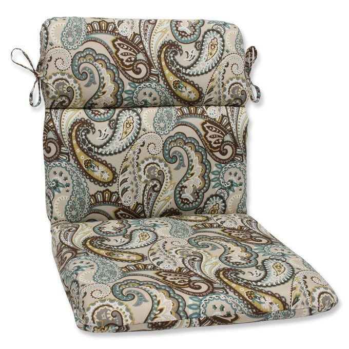 PAISLEY INDOOROUTDOOR 1 PIECE SPLIT BACK ROUND CORNER CHAIR SEAT CUSHION WITH TIES DEEP SEAT WEATHER AND FADE RESISTANT 405 X 21 BLUEBROWN TAMARA QUARTZ