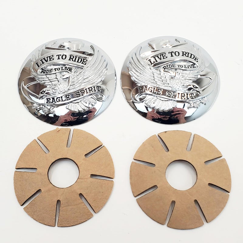 Live to Ride Ride to Live Eagle Spirit Chrome Domed Gas Cap Covers with Adhesive Backing for 19732023 OE Style Harley Gas Caps SOLD AS A PAIR Left Right 278 Diameter