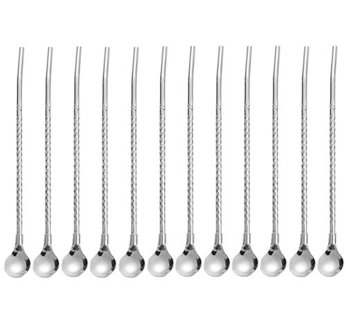 Sunwinc 50Pcs Reusable Metal Spoon Straws in Bulk For Wholesale,8.5'' Stainless Steel Drinking Straws Spoon Yerba Mate Bombilla Straws for Cocktail,Iced Coffee,Milkshake,Smoothies (Silver-50Pack) - Image 1