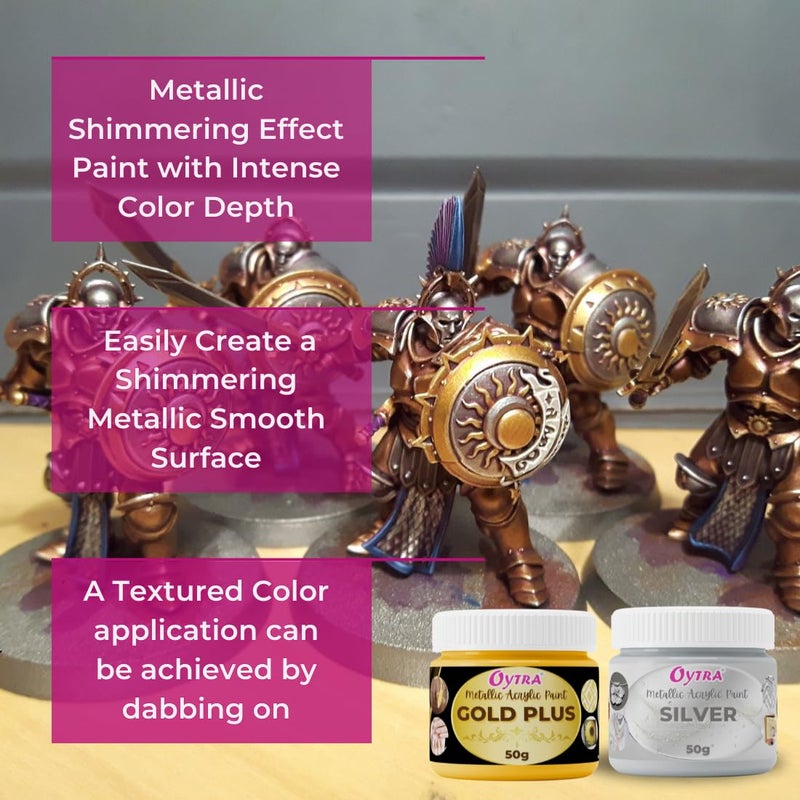 Oytra Gold Silver Metallic Paint Acrylic Colour Set for Metal Ideal for Professionals Artist Painters Craft Materials DIY Painting Drawing on Canvas Wall Wood Glass Car Rock Steel Surfaces - Image 3