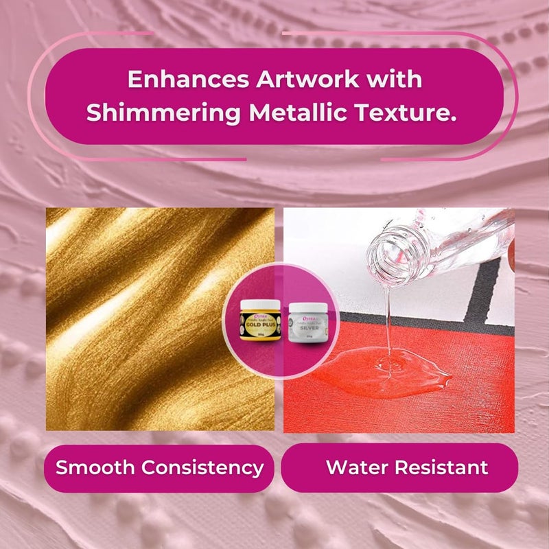 Oytra Gold Silver Metallic Paint Acrylic Colour Set for Metal Ideal for Professionals Artist Painters Craft Materials DIY Painting Drawing on Canvas Wall Wood Glass Car Rock Steel Surfaces - Image 4