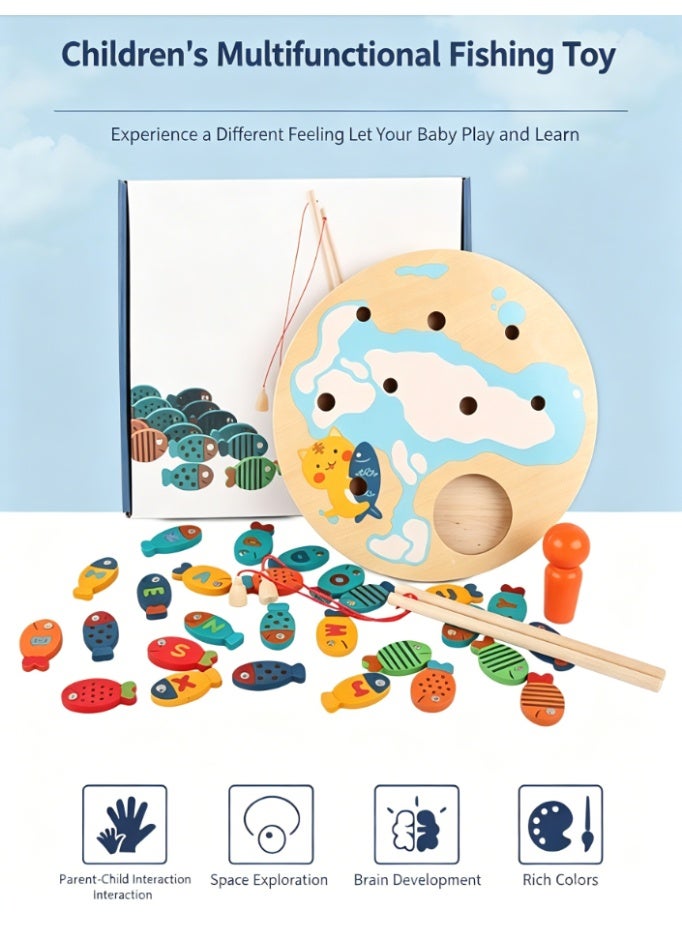 CityRiya-Long Toddler Wooden Magnetic Fishing Toy, ABC Alphabet Fish Educational Learning Game, Multicolor Montessori Interactive Playset, Perfect Birthday Gift for Kids - Image 2