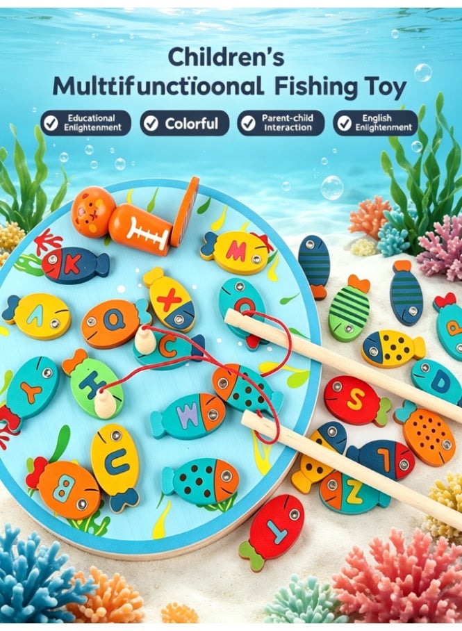 CityRiya-Long Toddler Wooden Magnetic Fishing Toy, ABC Alphabet Fish Educational Learning Game, Multicolor Montessori Interactive Playset, Perfect Birthday Gift for Kids - Image 1