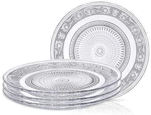 SWOPPERRY SWOPPERRY Transparent Glass Fruit Serving Plate | Elegant Vintage Embossed Glass Dinnerware | Dessert Stand for Snacks, Salad, Pasta | Decorative Glass Platter (7 INCH, Classic Design) - Image 1