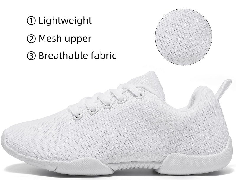 BAXINIER Girls White Cheerleading Shoes Breathable Youth Cheer Competition Sneakers Athletic Training Dance Tennis Walking Shoes - White 12 Little Kid - Image 2