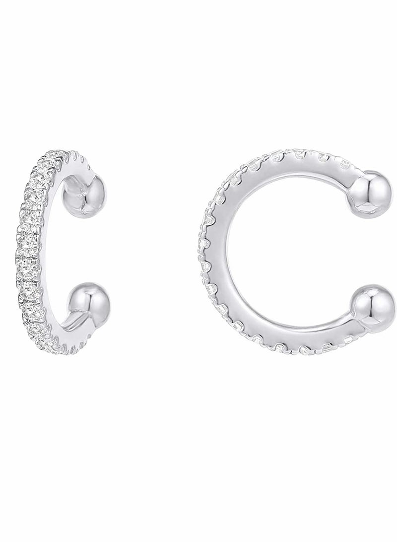 KASTWAVE Ear Pods Clip 925 Sterling Silver Cubic Zirconia Sparkling Round Huggie Ear Cuff Earrings for Women Non Pierced Ear Pods Clip on Earrings - Image 1