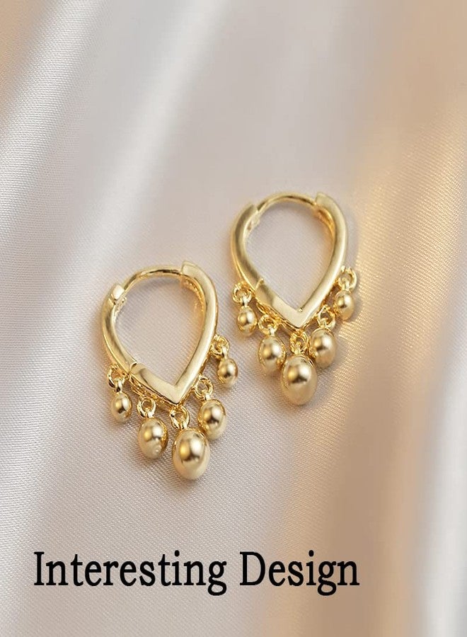 KesaPlan 14K Gold Plated Earrings for Women Dainty Beaded Statement Earrings Sterling Silver Cute Dangle Earrings for Girls (1-Gold) - Image 4