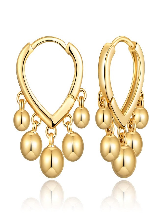 KesaPlan 14K Gold Plated Earrings for Women Dainty Beaded Statement Earrings Sterling Silver Cute Dangle Earrings for Girls (1-Gold) - Image 1