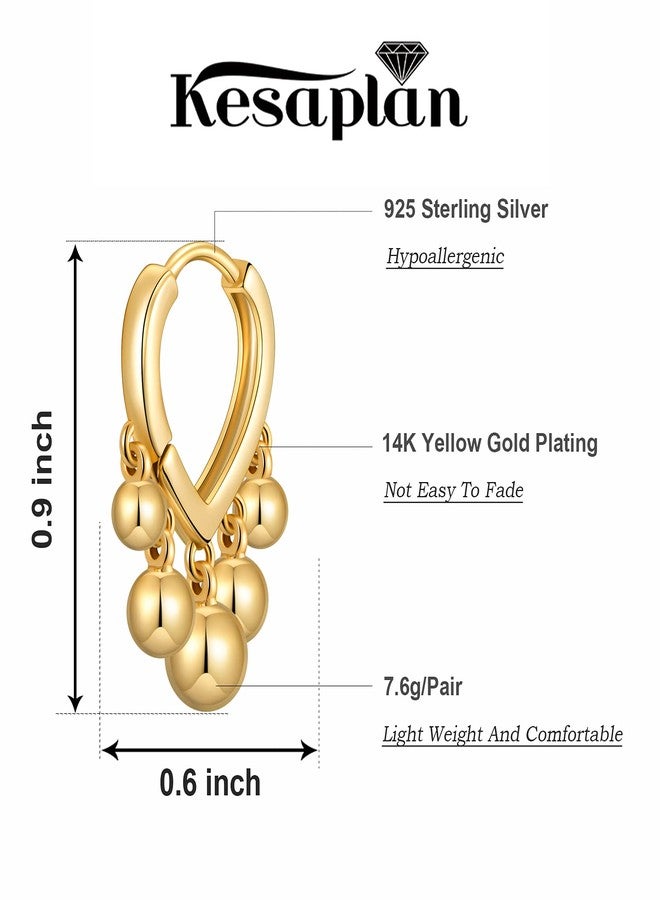 KesaPlan 14K Gold Plated Earrings for Women Dainty Beaded Statement Earrings Sterling Silver Cute Dangle Earrings for Girls (1-Gold) - Image 2
