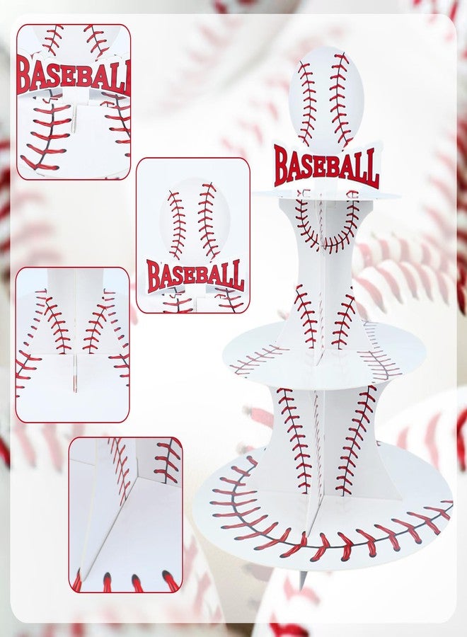 Pinsit 3 Tier Baseball Cupcake Stand with 24pcs Cupcake Toppers Baseball Theme Party Decor Birthday Cupcake Dessert Holder for Baby Shower Baseball Party Favors Sports Ball Themed - Image 5