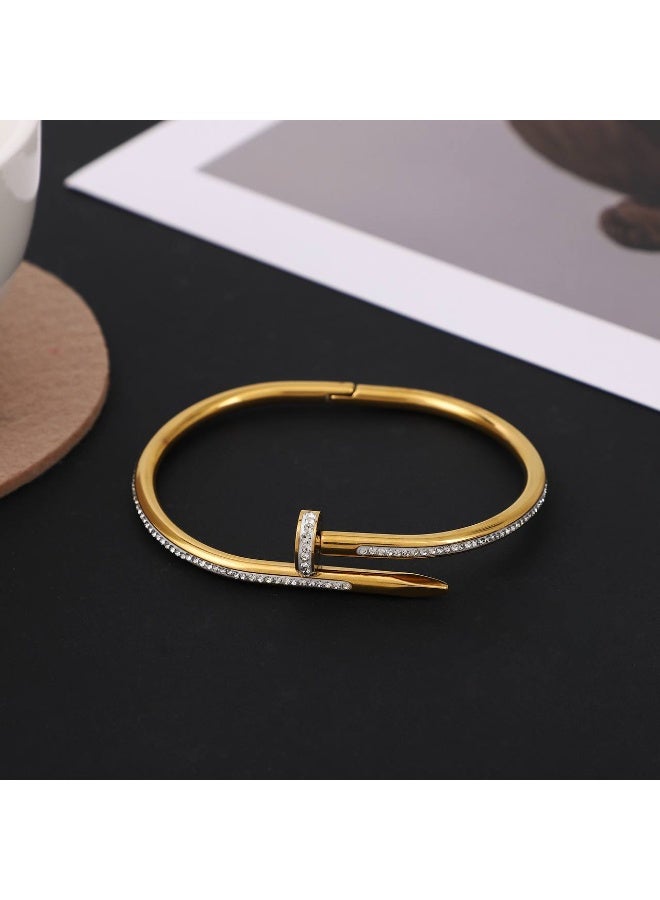 Women's Bracelet with Nail Design Adorned with Crystals, Adjustable, Made of Stainless Steel  - Image 2