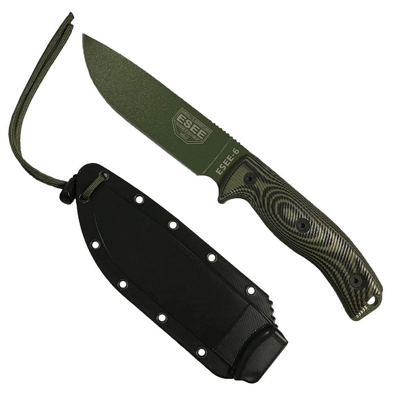 ESEE6 1095 Carbon Steel Black Sheath OD Green Blade OD GreenBlack G10 3D Handle