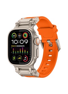 O Ozone Sports Liquid Silicone Rubber Band with Stainless Steel Adapter for Apple Watch Ultra 1/2 49mm 45mm 44mm 42mm Men,Durable Armor Designed Strap- Orange  - Image 1