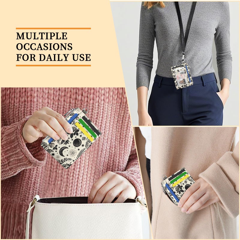 Hancynir Goth Moon Floral Slim Wallet Women Credit Card Holder Gothic Flower RFID Blocking Small Cute Card Wallets Mini Front Pocket PU Leather Thin Travel Zipper Coin Cash Ladies Female Wallet Gifts - Image 3