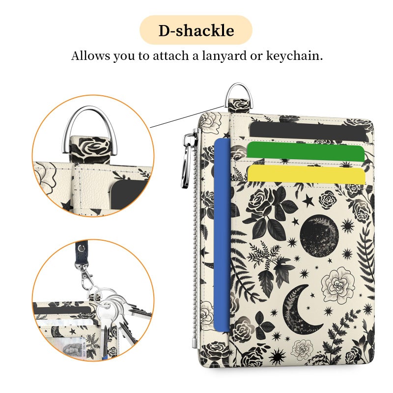 Hancynir Goth Moon Floral Slim Wallet Women Credit Card Holder Gothic Flower RFID Blocking Small Cute Card Wallets Mini Front Pocket PU Leather Thin Travel Zipper Coin Cash Ladies Female Wallet Gifts - Image 5