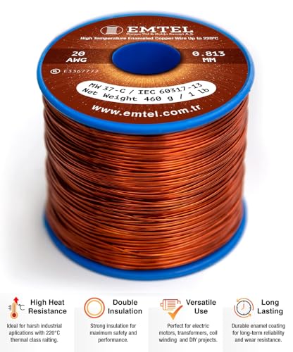 Emtel 20 AWG - 1 lb (318 feet) 99.9% Pure Copper Wire, Enameled Magnetic Wire for Motor, Transformer, Magnetic Coil, & Electroculture Gardening, Winding Magnet Wire - 220°C (428°F) Thermal Class - Image 2