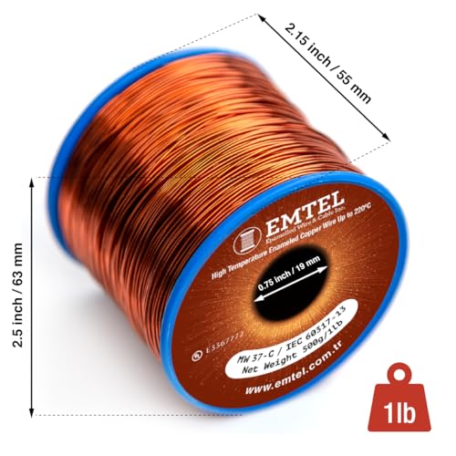 Emtel 20 AWG - 1 lb (318 feet) 99.9% Pure Copper Wire, Enameled Magnetic Wire for Motor, Transformer, Magnetic Coil, & Electroculture Gardening, Winding Magnet Wire - 220°C (428°F) Thermal Class - Image 3