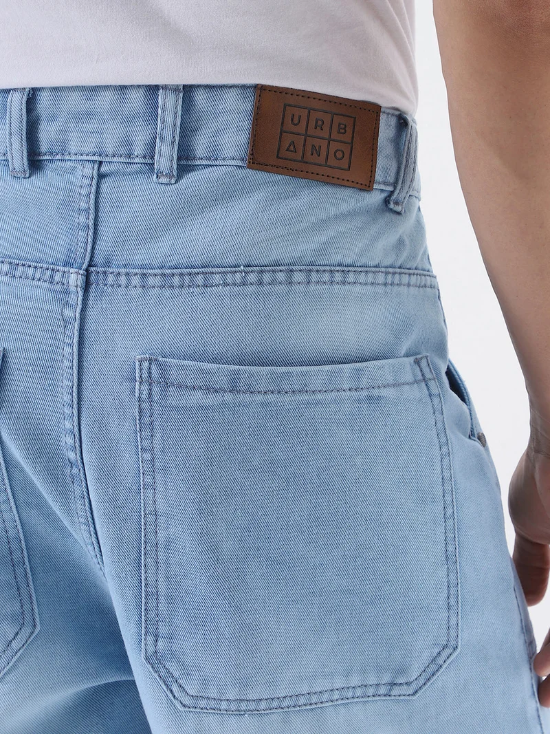 Urbano Fashion  Urbano Fashion Men's Ice Blue Loose Baggy Fit Cargo Carpenter Jeans with 6 Pockets Non-Stretchable  | Best Price UAE