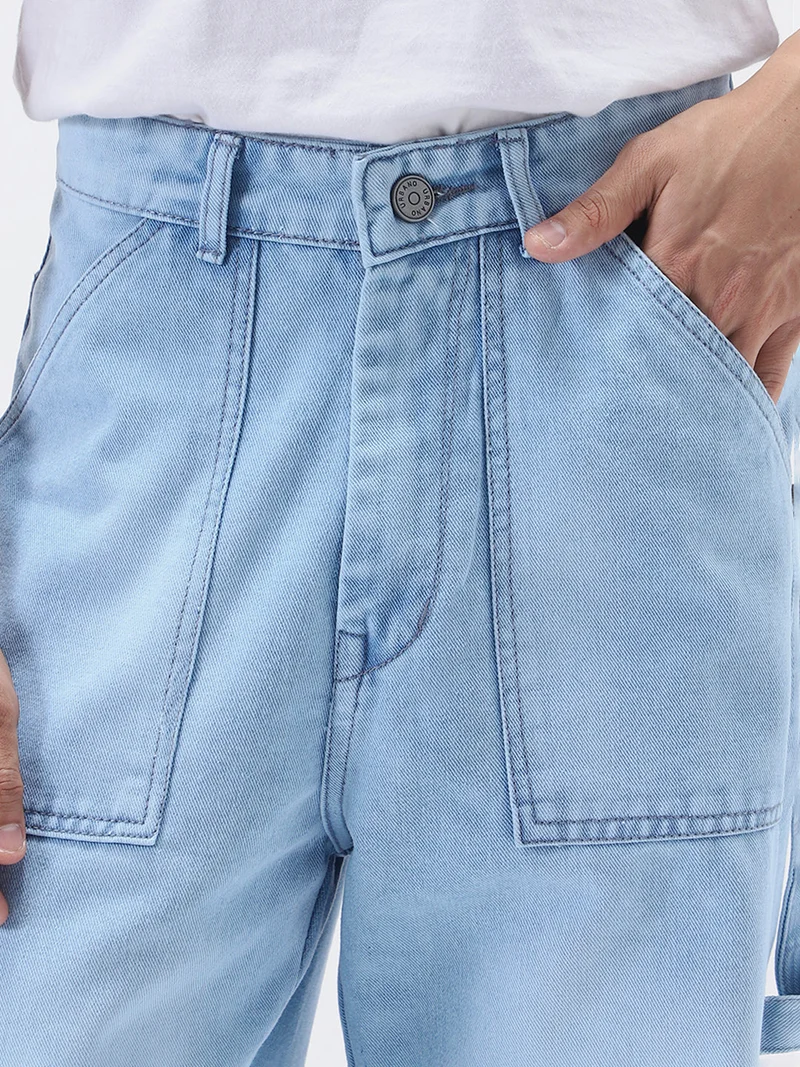 Urbano Fashion  Urbano Fashion Men's Ice Blue Loose Baggy Fit Cargo Carpenter Jeans with 6 Pockets Non-Stretchable  | Best Price UAE
