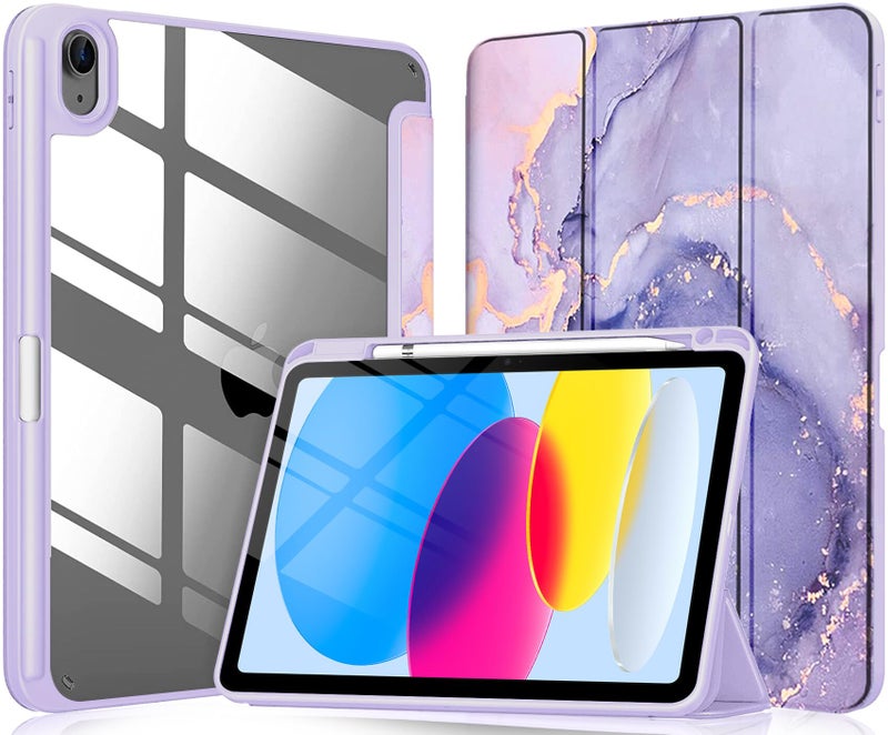 Robustrion Cover for iPad 11th (A16) / 10th Generation Cover Case (2025/2022) [Pencil Holder] (Right Side) [Auto Sleep Wake], Trifold Flip Stand Case for iPad 10th Gen /11th Gen - Marble Lilac - Image 1