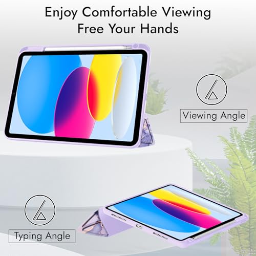 Robustrion Cover for iPad 11th (A16) / 10th Generation Cover Case (2025/2022) [Pencil Holder] (Right Side) [Auto Sleep Wake], Trifold Flip Stand Case for iPad 10th Gen /11th Gen - Marble Lilac - Image 4
